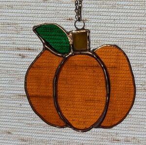 Stained Glass Orange Pumpkin with Leaf, Halloween Decor